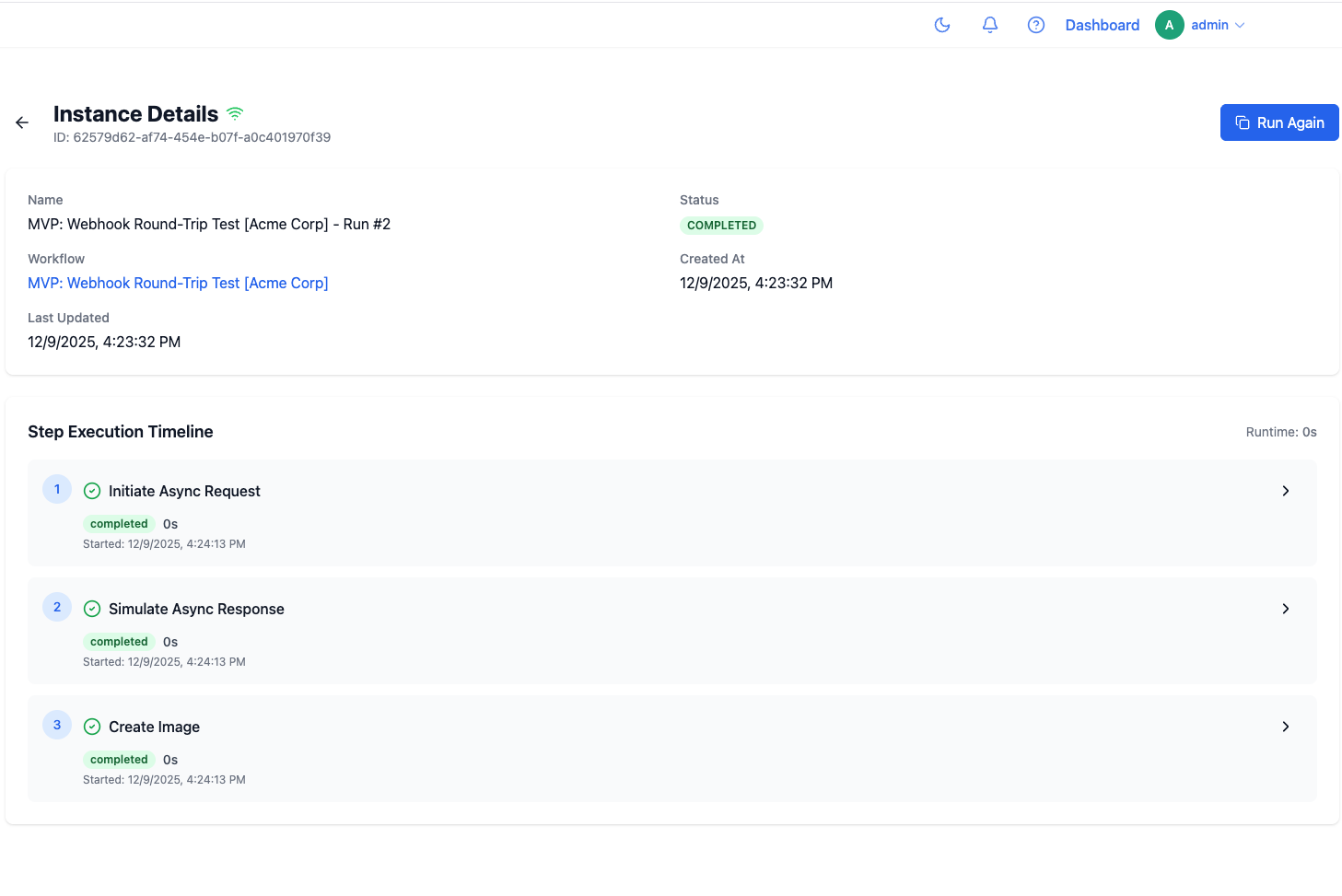 Real-time workflow execution timeline